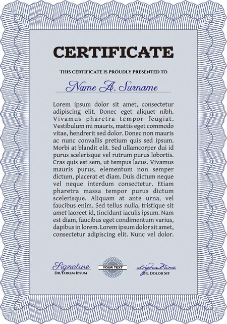 Blue Certificate of completion template. Vector