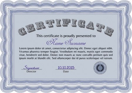 Blue Certificate design. Vector pattern that is used in currency and diplomas