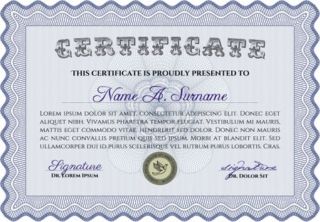 Blue Certificate / Diploma of completion / Design template.