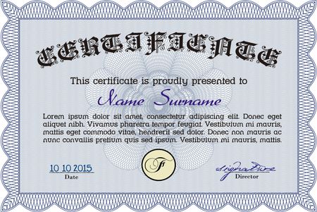 Blue Certificate / Diploma of completion / Design template. 