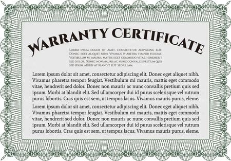 Warranty certificate template with complex green border