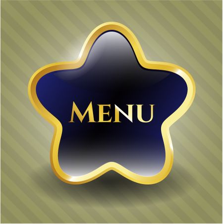Blue gold shiny star with text "menu" inside