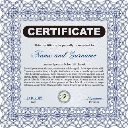 Blue Certificate of completion template. Vector