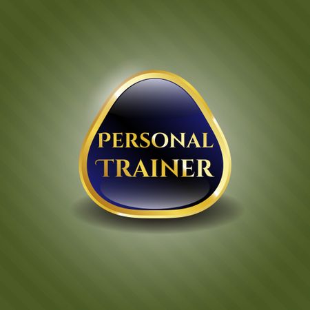 Personal trainer gold shiny badge with green background