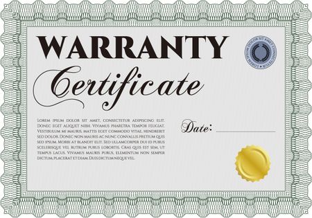 Green horizontal warranty certificate template