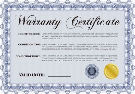 Blue warranty certificate template