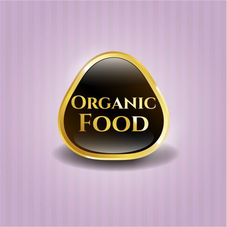 Organic food gold shiny badge with pink background