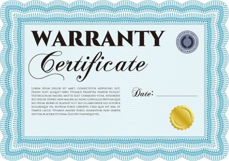 Sky blue warranty certificate