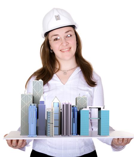 architecture project - business woman over a white background
