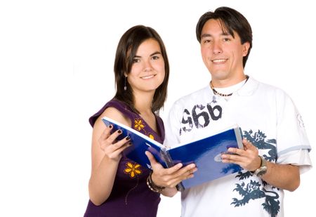 casual young students over a white background