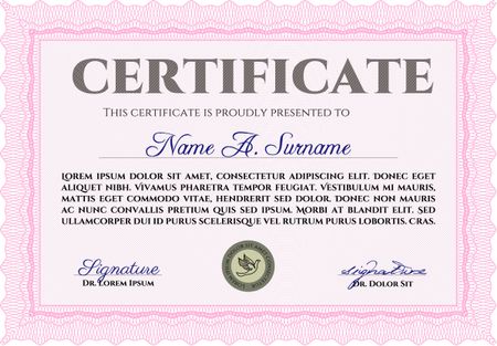 Pink horizontal certificate template