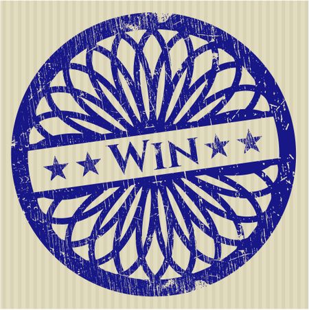 Blue rubber stamp with text win inside