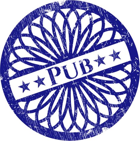 Blue rubber stamp seal with text pub inside