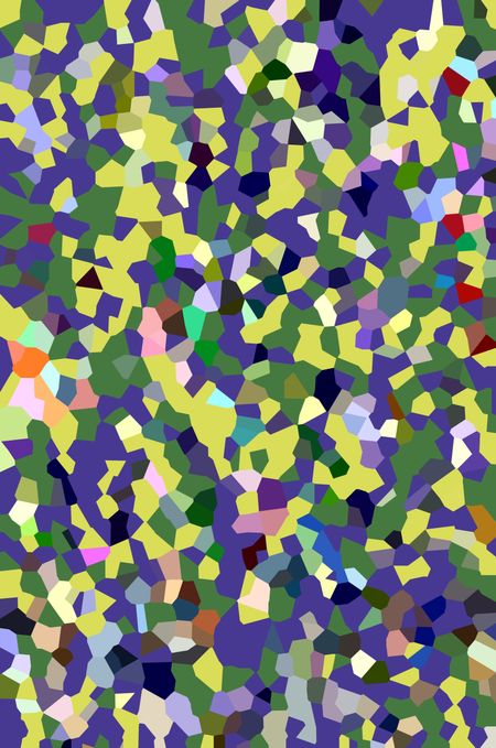 Multicolored crystallized mosaic abstract of irregular polygons, like pieces of a jigsaw puzzle or a section of stained glass, for decoration and background