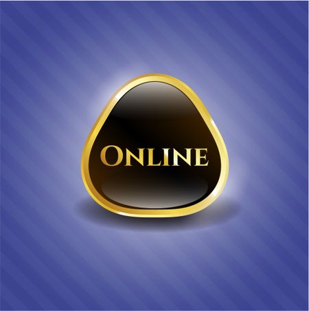 On-line gold shiny badge with blue background