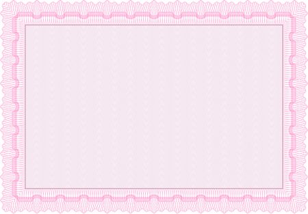 Pink certificate or diploma template. Isolated certificate border.