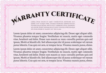 Pink horizontal warranty certificate template