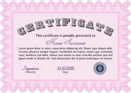 Pink horizontal certificate or diploma template