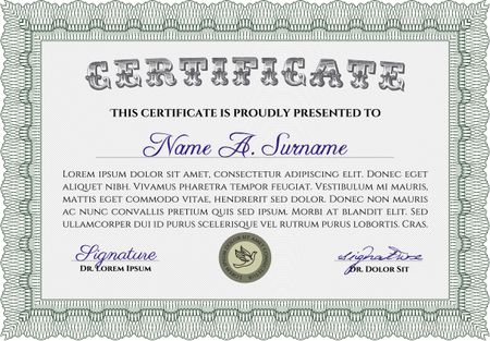 Green horizontal certificate or diploma template