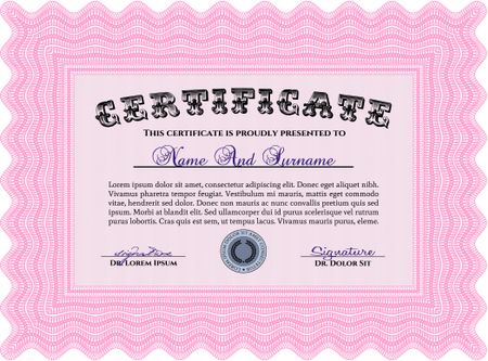Pink certificate or diploma template