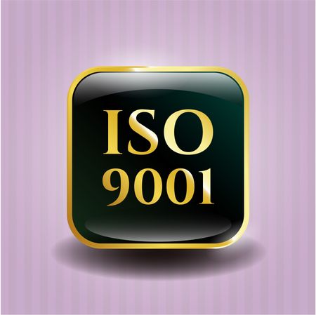 Iso 9001 gold shiny badge with pink background