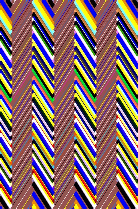 Kaleidoscopic multicolored abstract pattern of zigzags, with three striped columns with wine-red background, for festive or industrial motifs