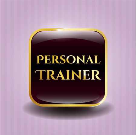 Personal trainer red shiny badge with golden border and pink background. Very beauty