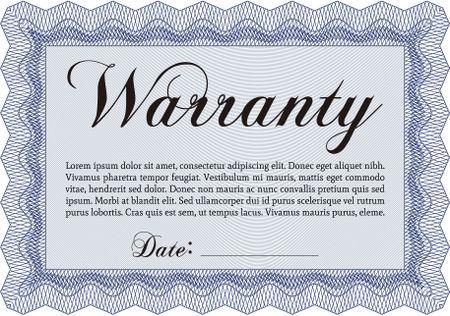 Blue horizontal warranty certificate template