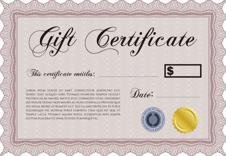 Red gift certificate template with complex border
