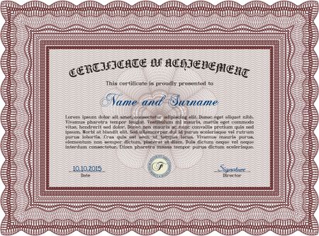 Red horizontal certificate template. Complex border design.