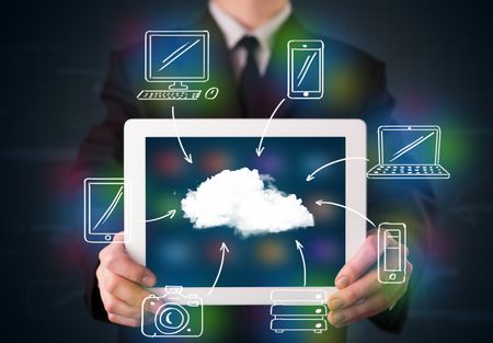 Young businessman showing hand drawn cloud computing