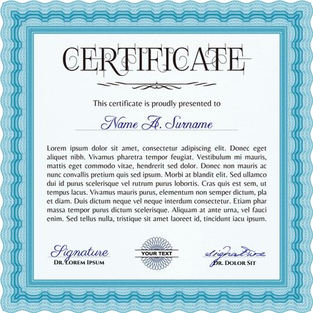 Certificate or diploma template with sample text