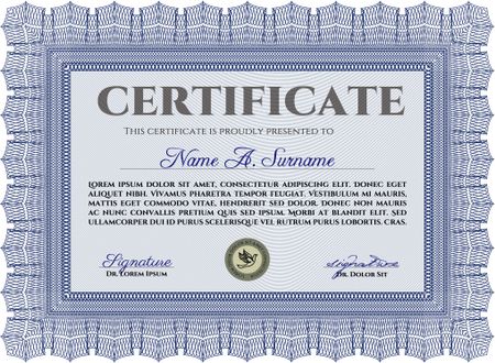 Blue certificate or diploma template