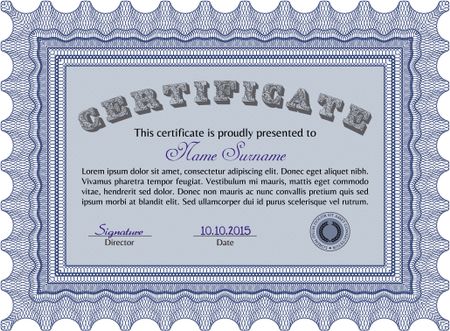 Blue certificate or diploma template