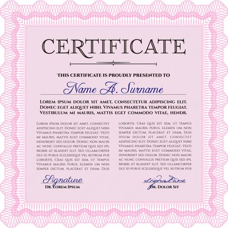Pink square certificate template with sample text
