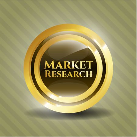 Market research gold shiny badge with green background