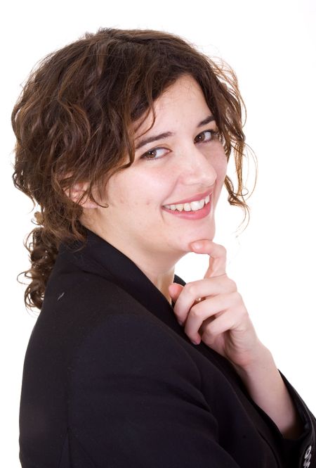 Confident and friendly business woman over a white background