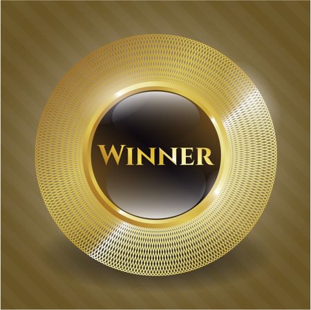 Winner gold shiny badge with brown background