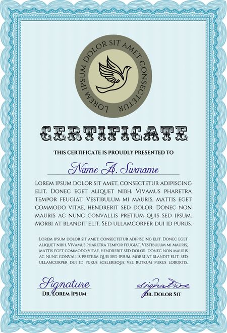 Sky blue vertical certificate or diploma template