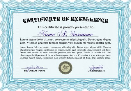 Sky blue horizontal certificate or diploma template