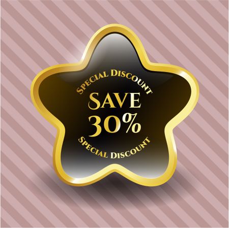 Save 30% gold shiny star with pink background