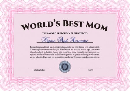 Pink world's best mom award template