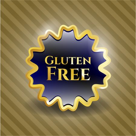 Gluten free gold shiny badge with brown background