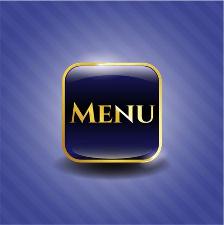Blue menu gold shiny badge with blue background