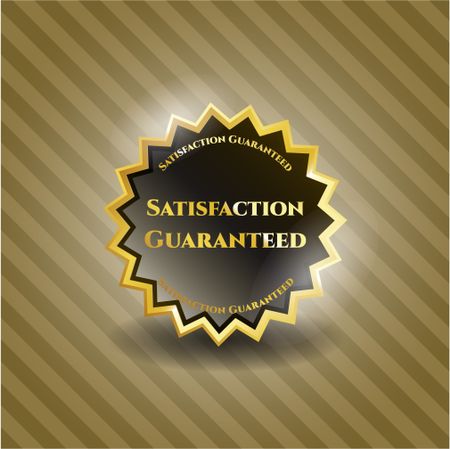 Satisfaction guaranteed gold shiny badge with brown background