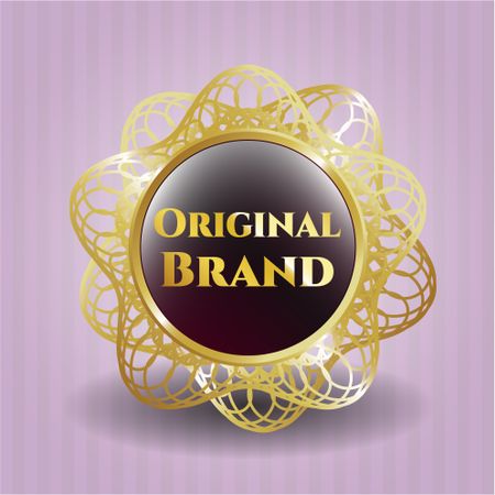Original brand gold shiny badge with pink background