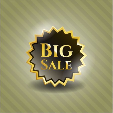 Big sale gold shiny badge with green background