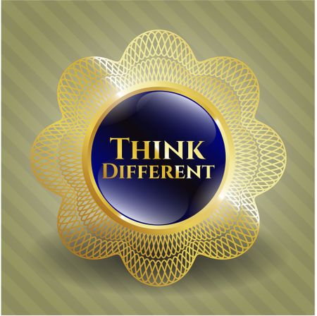 Think different gold shiny badge with green background