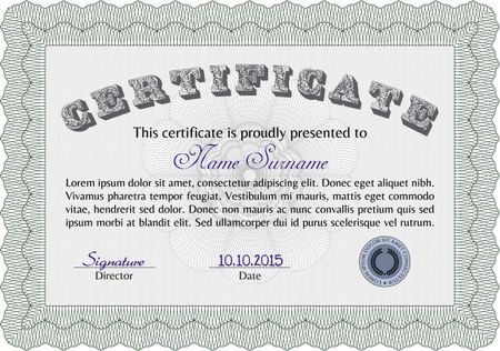 Certificate design. Vector pattern that is used in currency and diplomas 