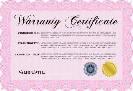 Pink warranty certificate